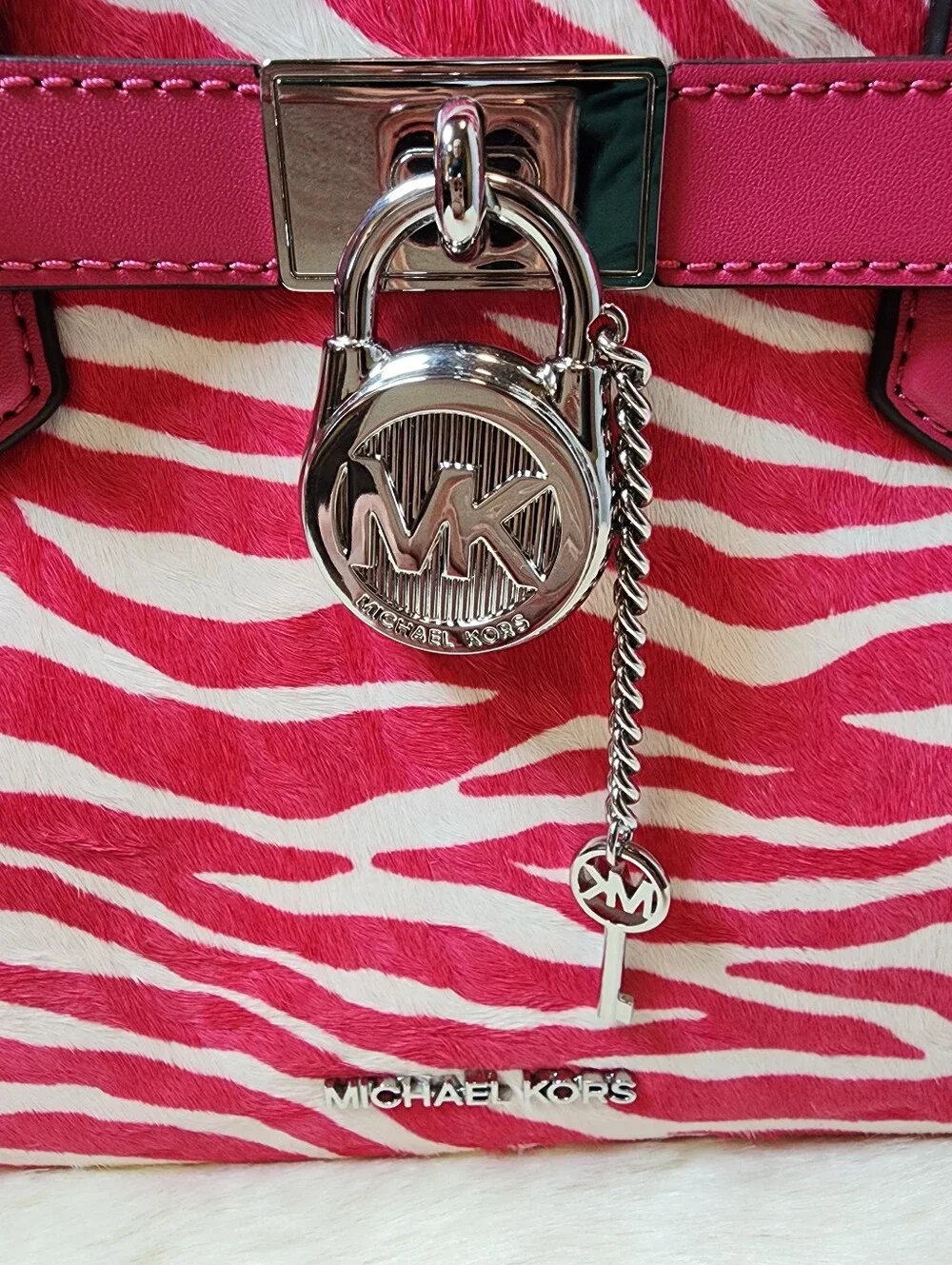 Michael Kors Small Hamilton Pink Zebra Calf-Hair Crossbody Bag